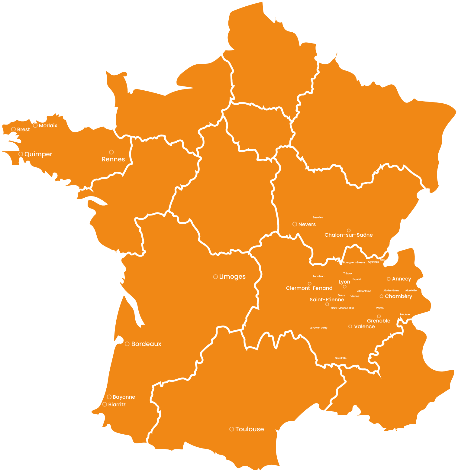 Carte de France par région du réseau partenaire.